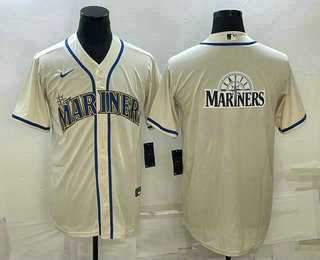 Mens Seattle Mariners Big Logo Cream Stitched MLB Cool Base Nike Jersey